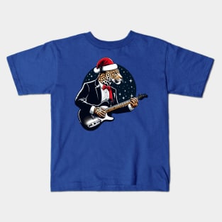 Leopard Playing Guitar Christmas Kids T-Shirt